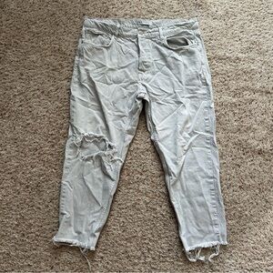 Zara High Waisted Frayed Raw Hem Button Fly Straight Denim Jeans Pants Size 36